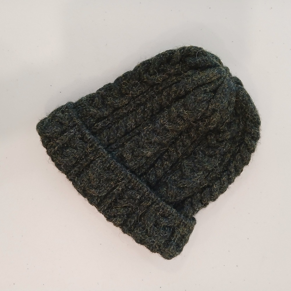 High Ground Ireland Beanie 100% Wool Forest Green Cable Knit Made in Ireland Hat